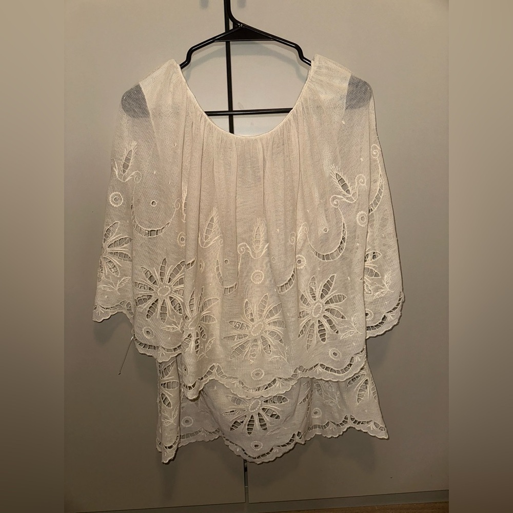 THE GREAT.  Revolve Floral Lace Cotton Blouse Size 3 (US large)